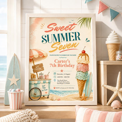 Editable Pool Birthday Invitation Canva Template, Cream Pool Cute Modern Fun Themed DIY Sweet Chic Party Invite, Printable Digital Download.
