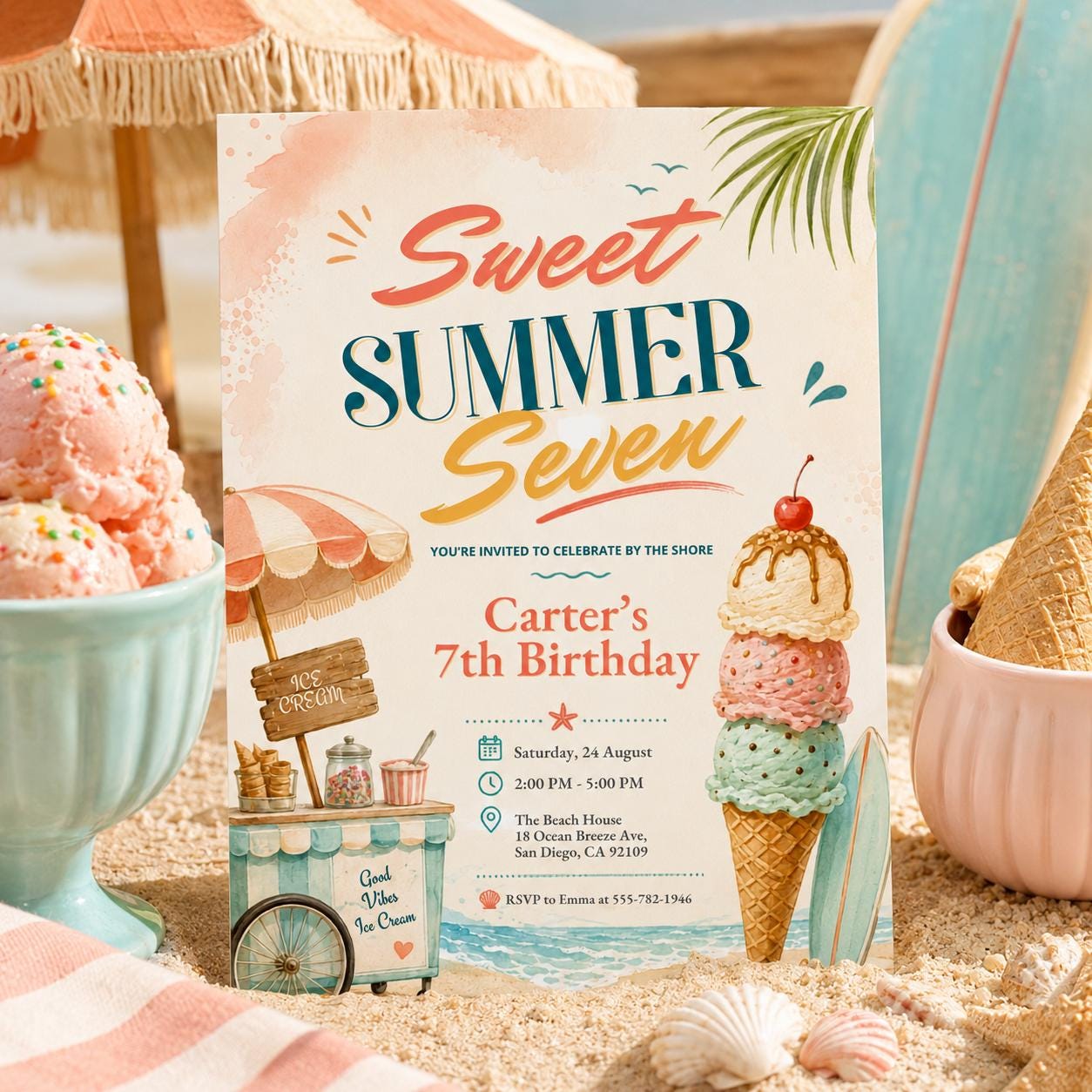 Editable Pool Birthday Invitation Canva Template, Cream Pool Cute Modern Fun Themed DIY Sweet Chic Party Invite, Printable Digital Download.