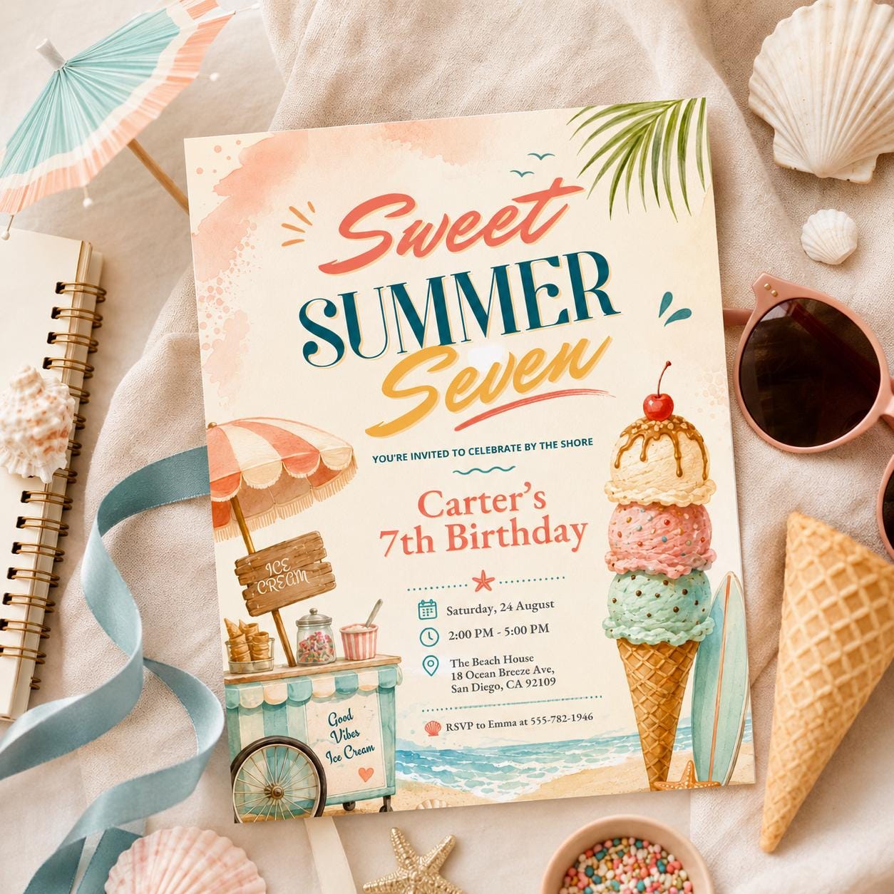 Editable Pool Birthday Invitation Canva Template, Cream Pool Cute Modern Fun Themed DIY Sweet Chic Party Invite, Printable Digital Download.