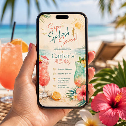 Editable Tropical Birthday Invitation Canva Template, Girls Adult Summer Cute Modern Fun DIY Sweet Party Invite, Printable Digital Download.