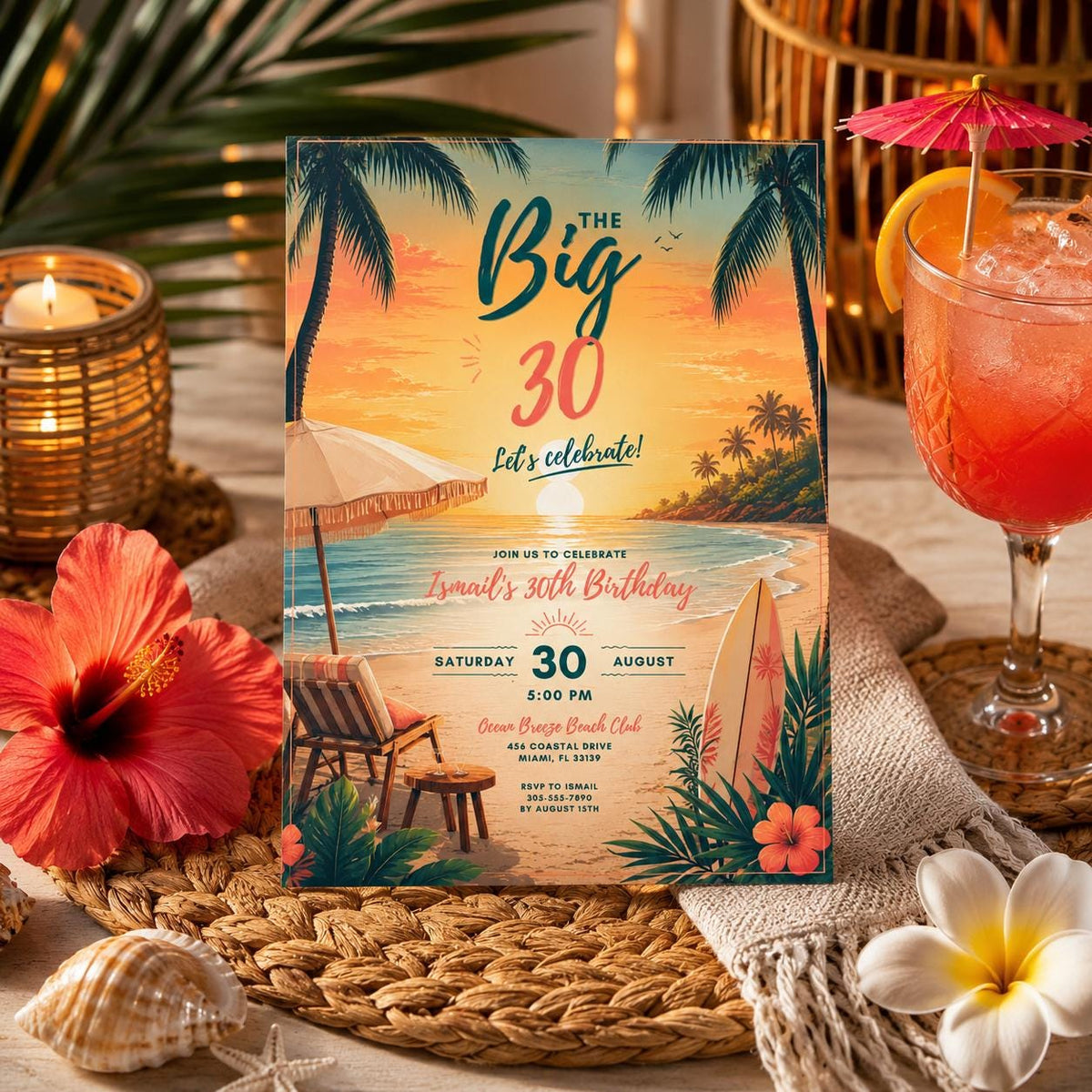 Editable Coastal Birthday Invitation Canva Template, Blue Girls Teens Beach Cute Fun DIY Chic Kids Party Invite, Printable Digital Download.