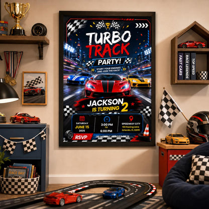 Editable Race Car Birthday Invitation Canva Template, Boys Kids Cute Fun DIY Sweet Chic Teen Tween Party Invite, Printable Digital Download.