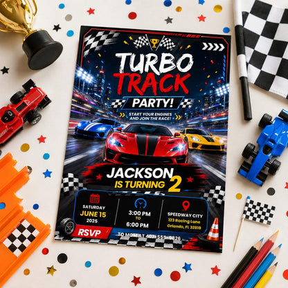 Editable Race Car Birthday Invitation Canva Template, Boys Kids Cute Fun DIY Sweet Chic Teen Tween Party Invite, Printable Digital Download.