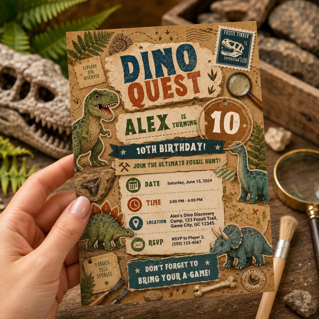 Editable Dinosaur Birthday Invitation Canva Template, Boys Kids Dino Cute Modern Fun DIY Chic Teen Party Invite, Printable Digital Download.