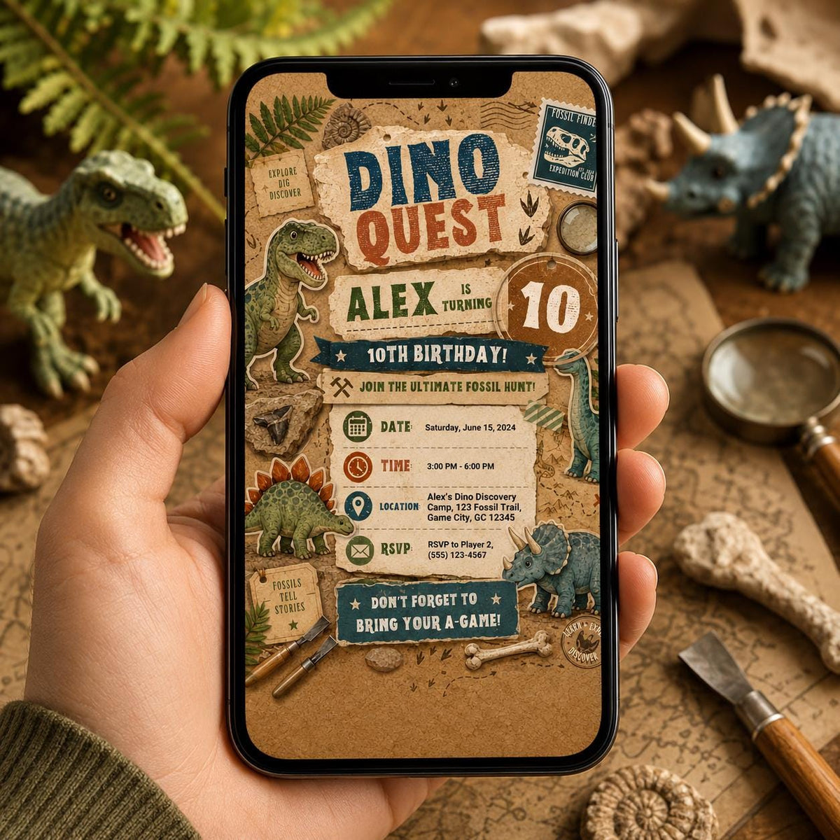 Editable Dinosaur Birthday Invitation Canva Template, Boys Kids Dino Cute Modern Fun DIY Chic Teen Party Invite, Printable Digital Download.