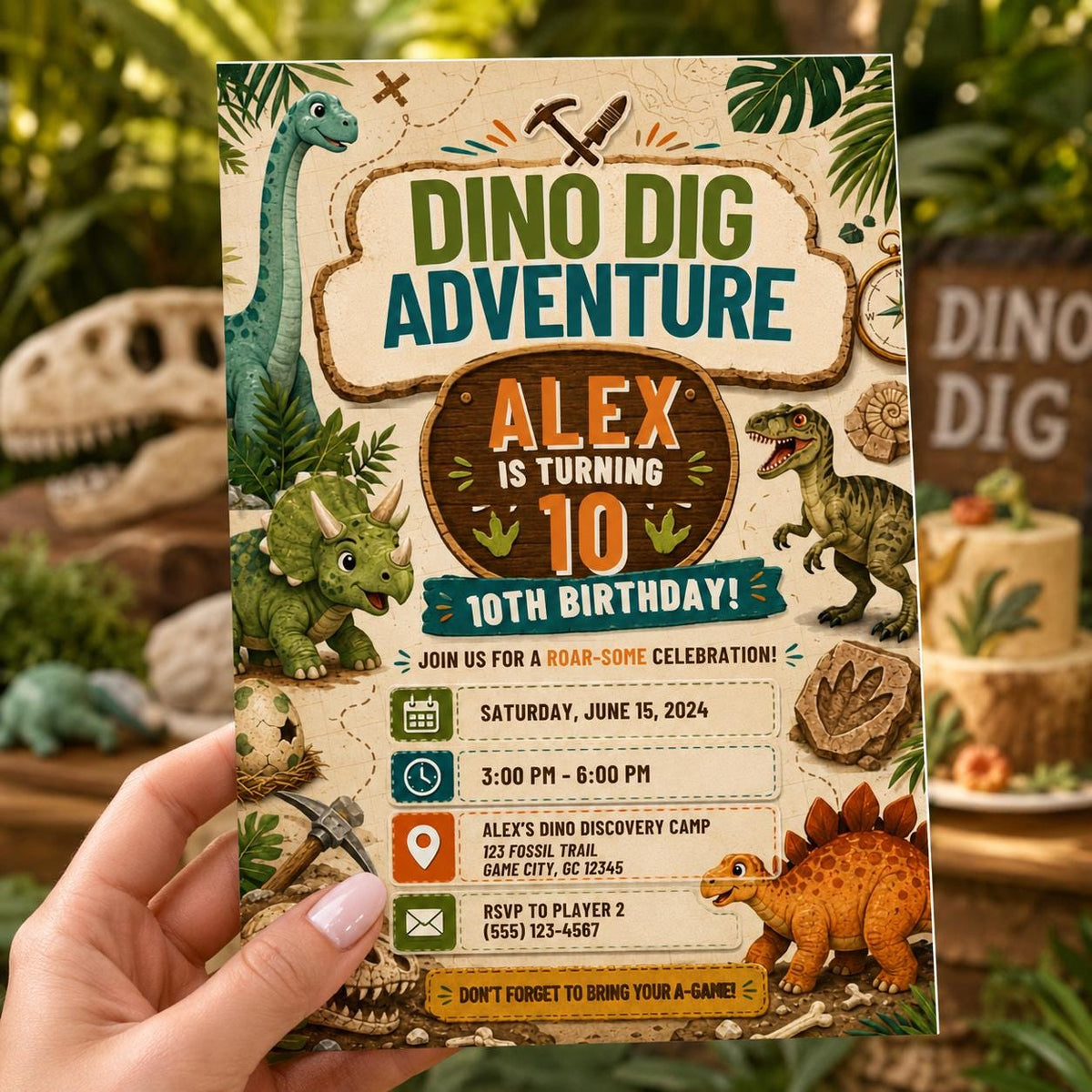 Editable Dinosaur Birthday Invitation Canva Template, Boys Kids Dino Cute Modern Fun DIY Chic Teen Party Invite, Printable Digital Download.