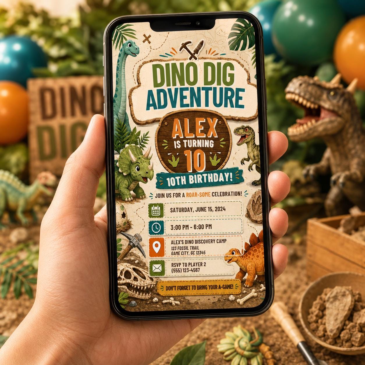 Editable Dinosaur Birthday Invitation Canva Template, Boys Kids Dino Cute Modern Fun DIY Chic Teen Party Invite, Printable Digital Download.