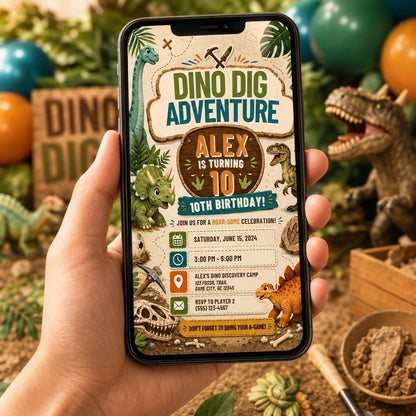 Editable Dinosaur Birthday Invitation Canva Template, Boys Kids Dino Cute Modern Fun DIY Chic Teen Party Invite, Printable Digital Download.