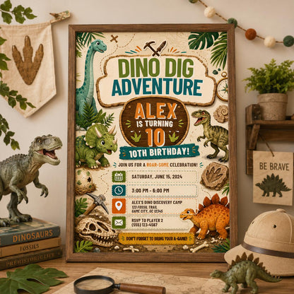 Editable Dinosaur Birthday Invitation Canva Template, Boys Kids Dino Cute Modern Fun DIY Chic Teen Party Invite, Printable Digital Download.