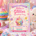 Editable Glitter Dumpling Birthday Invitation Canva Template, Trendy Girls Kids Cute Fun DIY Sweet Party Invite, Printable Digital Download.