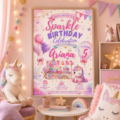 Editable Glitter Dumpling Birthday Invitation Canva Template, Trendy Girls Kids Cute Fun DIY Sweet Party Invite, Printable Digital Download.