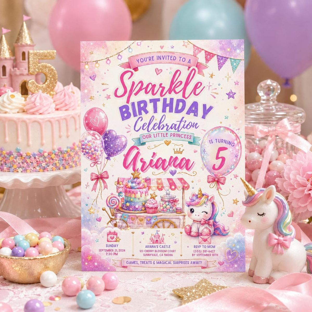 Editable Glitter Dumpling Birthday Invitation Canva Template, Trendy Girls Kids Cute Fun DIY Sweet Party Invite, Printable Digital Download.