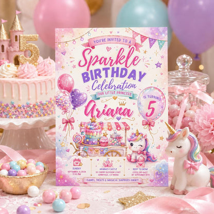 Editable Glitter Dumpling Birthday Invitation Canva Template, Trendy Girls Kids Cute Fun DIY Sweet Party Invite, Printable Digital Download.