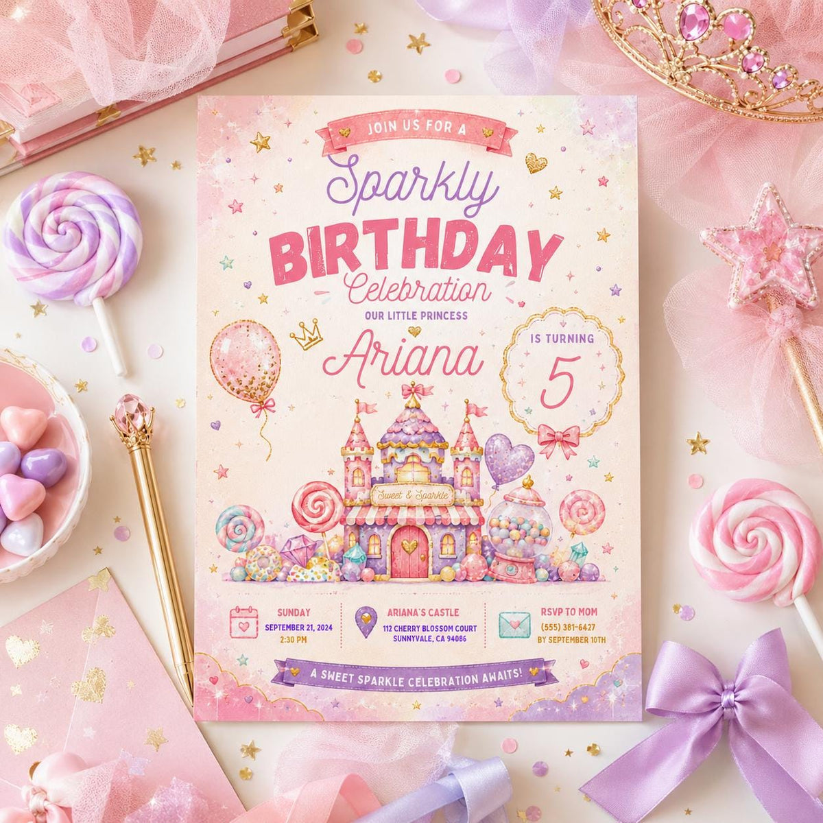 Editable Glitter Dumpling Birthday Invitation Canva Template, Trendy Girls Kids Cute Fun DIY Sweet Party Invite, Printable Digital Download.