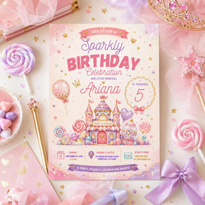Editable Glitter Dumpling Birthday Invitation Canva Template, Trendy Girls Kids Cute Fun DIY Sweet Party Invite, Printable Digital Download.