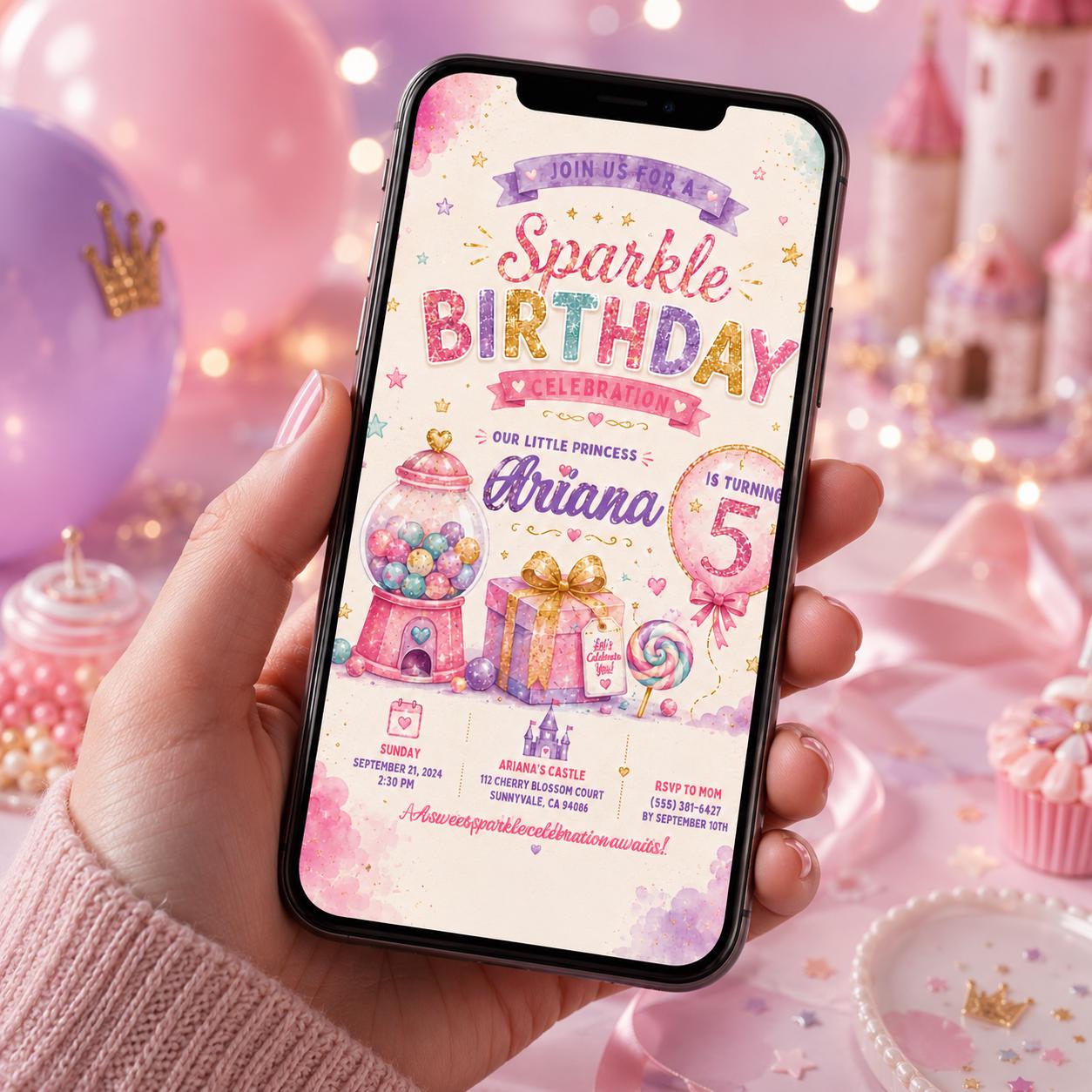 Editable Glitter Dumpling Birthday Invitation Canva Template, Trendy Girls Kids Cute Fun DIY Sweet Party Invite, Printable Digital Download.