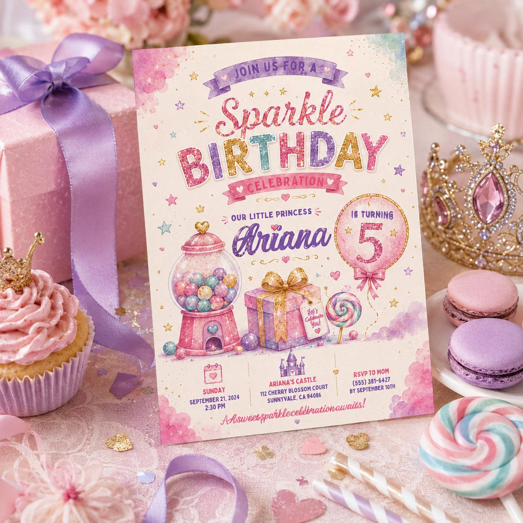 Editable Glitter Dumpling Birthday Invitation Canva Template, Trendy Girls Kids Cute Fun DIY Sweet Party Invite, Printable Digital Download.