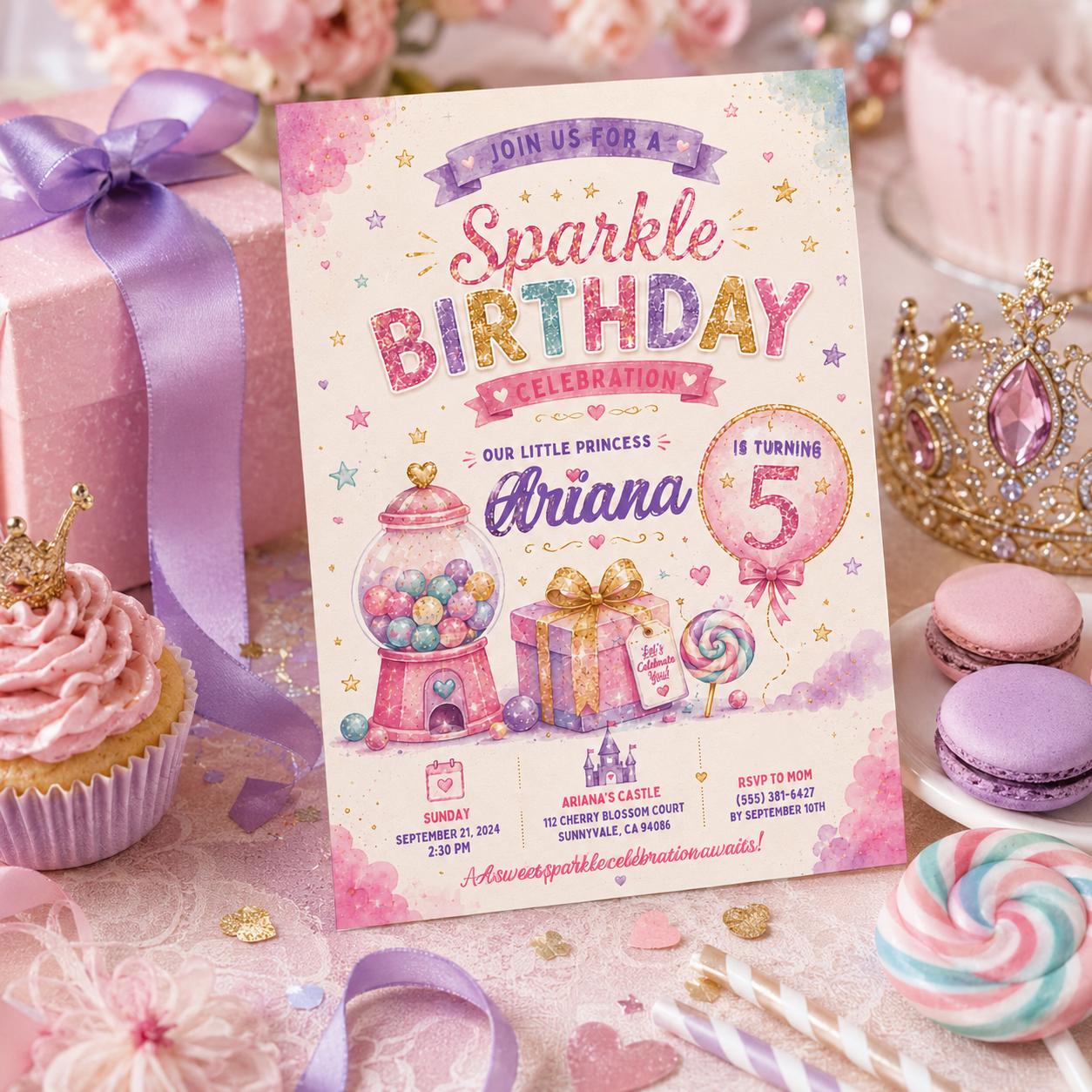 Editable Glitter Dumpling Birthday Invitation Canva Template, Trendy Girls Kids Cute Fun DIY Sweet Party Invite, Printable Digital Download.