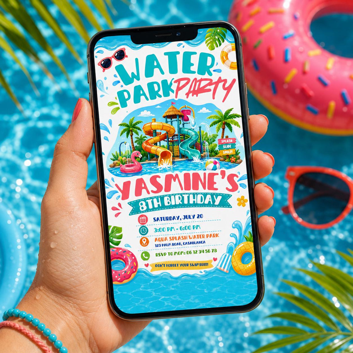Editable Pool Birthday Invitation Canva Template, Pool Cute Modern Fun Themed Custom DIY Chic Kids Party Invite, Printable Digital Download.