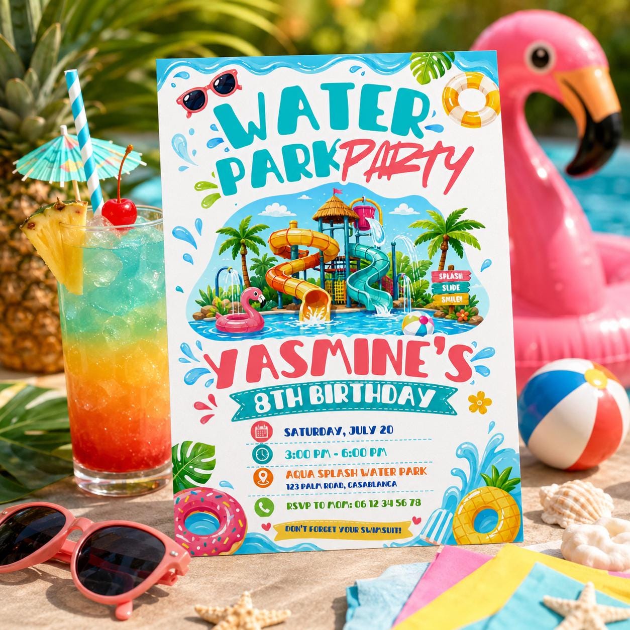 Editable Pool Birthday Invitation Canva Template, Pool Cute Modern Fun Themed Custom DIY Chic Kids Party Invite, Printable Digital Download.
