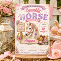 Editable Horse Riding Birthday Invitation Canva Template, Boho Floral Girls Kids Cute Fun DIY Chic Party Invite, Printable Digital Download.