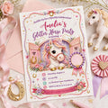 Editable Horse Riding Birthday Invitation Canva Template, Boho Floral Girls Kids Cute Fun DIY Chic Party Invite, Printable Digital Download.