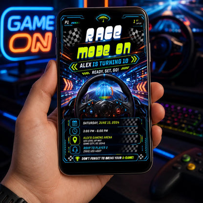 Editable Neon Glow Birthday Invitation Canva Template, Boys Teens Neon Cute Fun DIY Chic Kids Teen Party Invite, Printable Digital Download.
