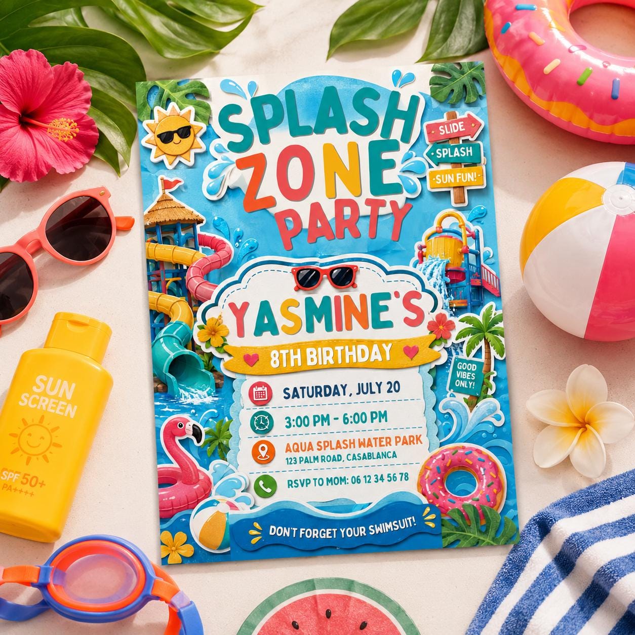 Editable Pool Birthday Invitation Canva Template, Boys Summer Cute Modern Fun Themed DIY Chic Kids Party Invite, Printable Digital Download.