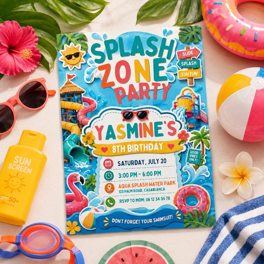 Editable Pool Birthday Invitation Canva Template, Boys Summer Cute Modern Fun Themed DIY Chic Kids Party Invite, Printable Digital Download.