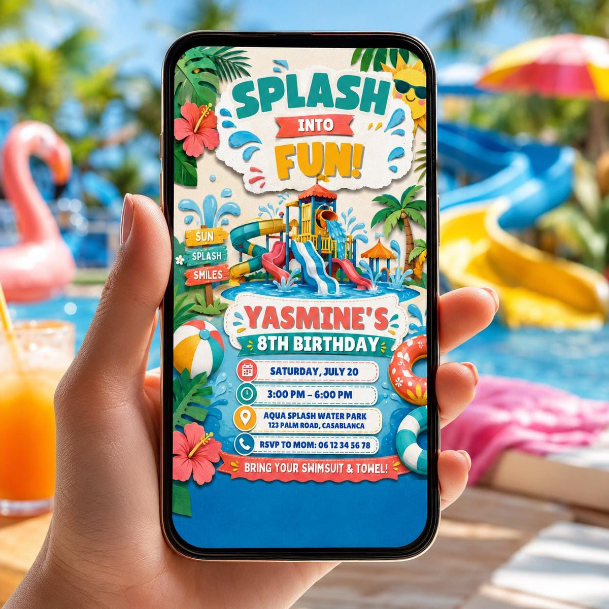 Editable Pool Birthday Invitation Canva Template, Boys Summer Cute Modern Fun Themed DIY Chic Kids Party Invite, Printable Digital Download.