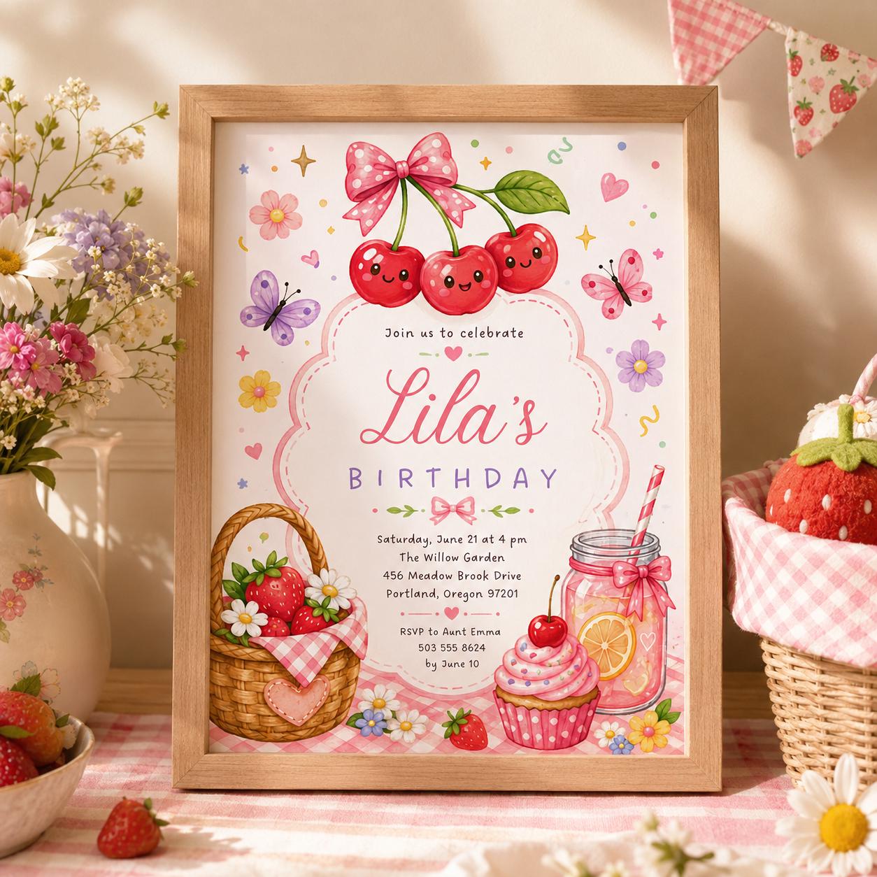 Editable Garden Birthday Invitation Canva Template, Pastel Girls Kids Cute Fun DIY Sweet Chic Teen Party Invite, Printable Digital Download.