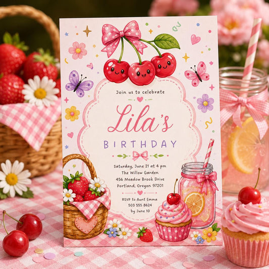 Editable Garden Birthday Invitation Canva Template, Pastel Girls Kids Cute Fun DIY Sweet Chic Teen Party Invite, Printable Digital Download.