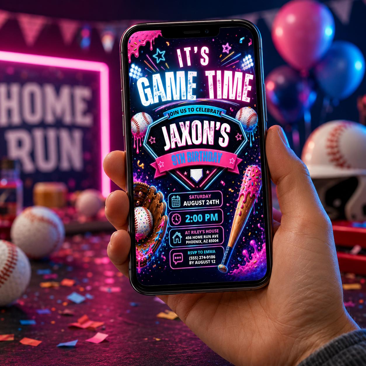 Editable Baseball Drip Birthday Invitation Canva Template, Cream Boys Teens Cute Fun DIY Chic Kids Party Invite, Printable Digital Download.