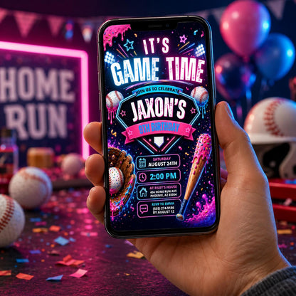 Editable Baseball Drip Birthday Invitation Canva Template, Cream Boys Teens Cute Fun DIY Chic Kids Party Invite, Printable Digital Download.