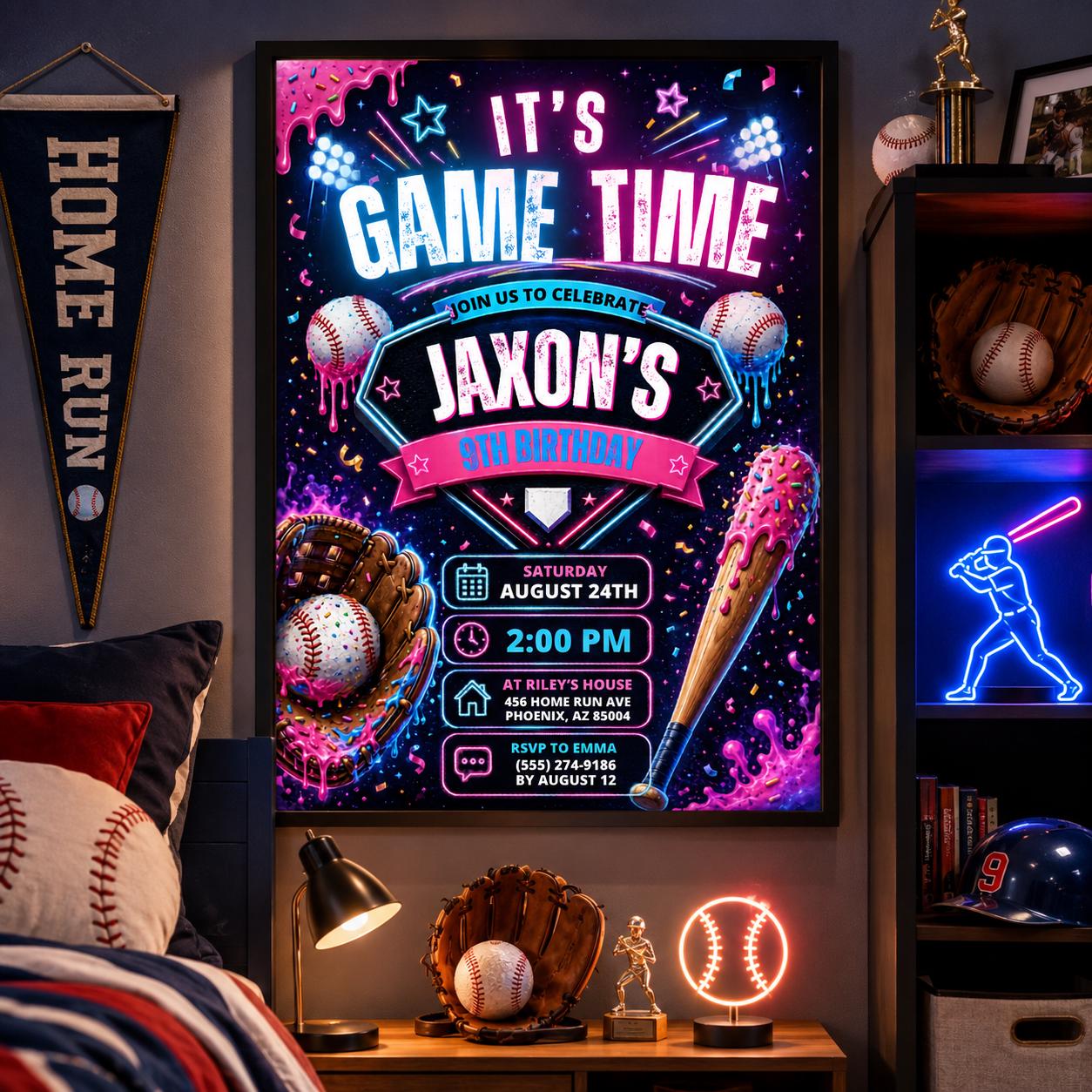 Editable Baseball Drip Birthday Invitation Canva Template, Cream Boys Teens Cute Fun DIY Chic Kids Party Invite, Printable Digital Download.
