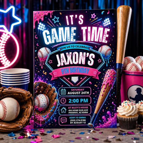 Editable Baseball Drip Birthday Invitation Canva Template, Cream Boys Teens Cute Fun DIY Chic Kids Party Invite, Printable Digital Download.