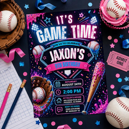 Editable Baseball Drip Birthday Invitation Canva Template, Cream Boys Teens Cute Fun DIY Chic Kids Party Invite, Printable Digital Download.