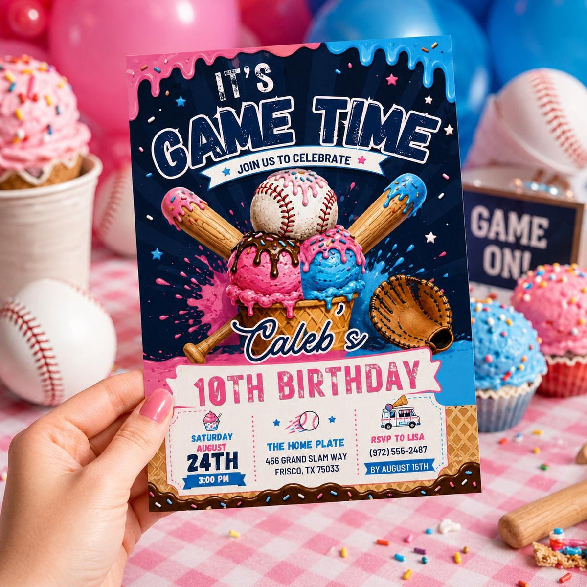 Editable Baseball Drip Birthday Invitation Canva Template, Cream Boys Teens Cute Fun DIY Chic Kids Party Invite, Printable Digital Download.