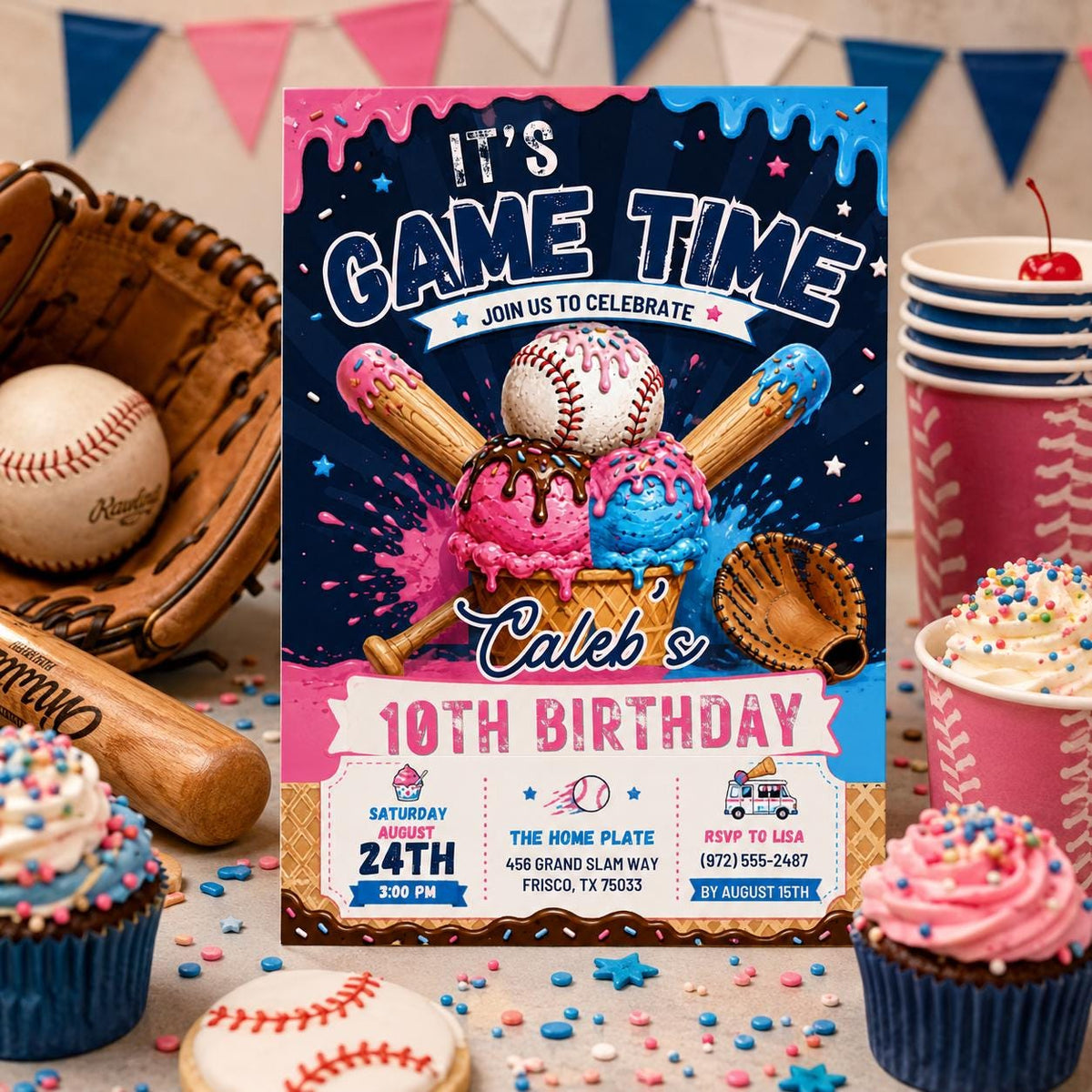 Editable Baseball Drip Birthday Invitation Canva Template, Cream Boys Teens Cute Fun DIY Chic Kids Party Invite, Printable Digital Download.