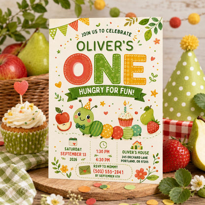 Editable Hungry Caterpillar Birthday Invitation Canva Template, Floral Kids Cute Fun DIY Chic Teen Party Invite, Printable Digital Download.