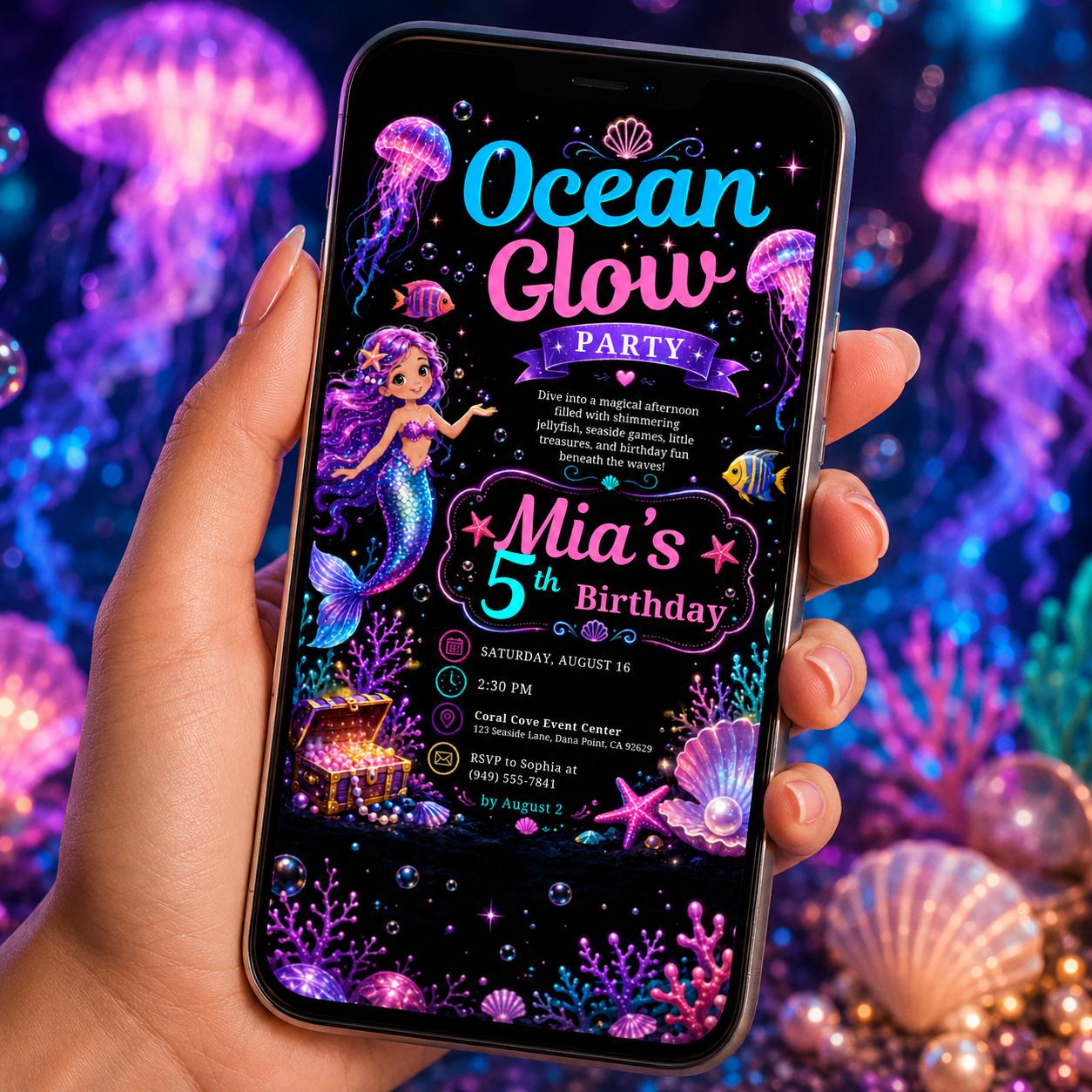 Editable Neon Glow Birthday Invitation Canva Template, Neon Cute Modern Fun Themed Custom DIY Chic Party Invite, Printable Digital Download.