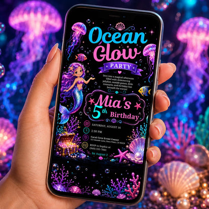 Editable Neon Glow Birthday Invitation Canva Template, Neon Cute Modern Fun Themed Custom DIY Chic Party Invite, Printable Digital Download.