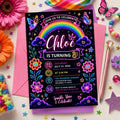 Editable Rainbow Birthday Invitation Canva Template, Pink Purple Girls Kids Cute Fun DIY Chic Teen Party Invite, Printable Digital Download.