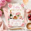 Editable Brunch Birthday Invitation Canva Template, Pink Floral Girls Adult Cute Fun DIY Chic Kids Party Invite, Printable Digital Download.