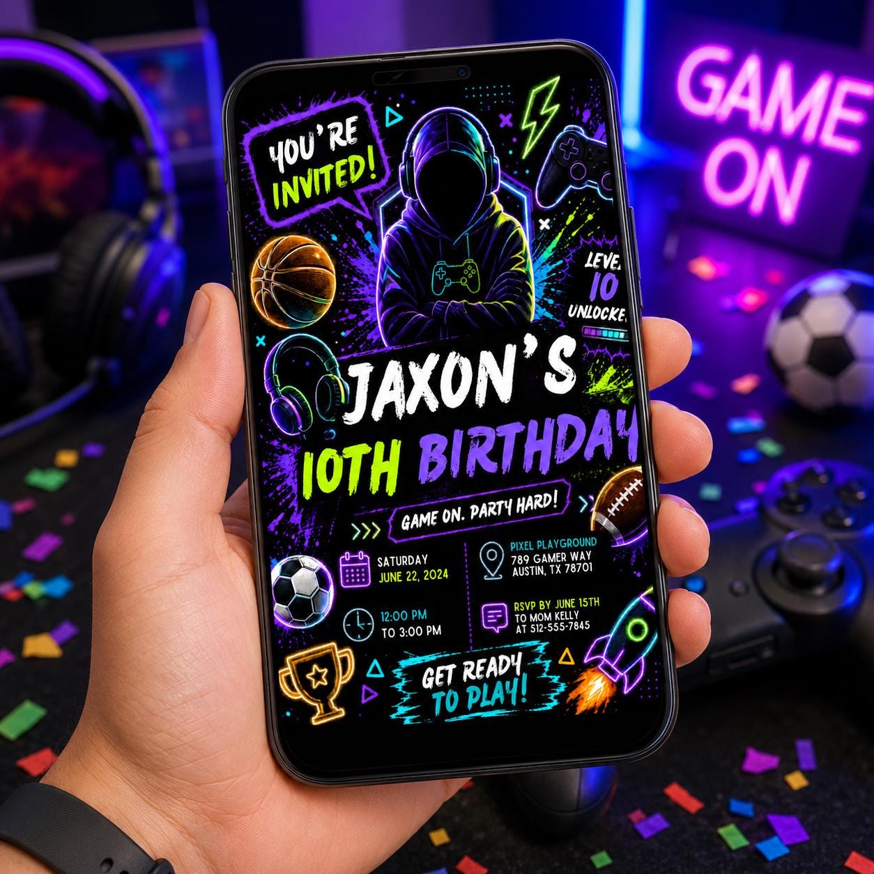 Editable Basketball Birthday Invitation Canva Template, Modern Boys Teens Cute Fun Themed DIY Chic Party Invite, Printable Digital Download.