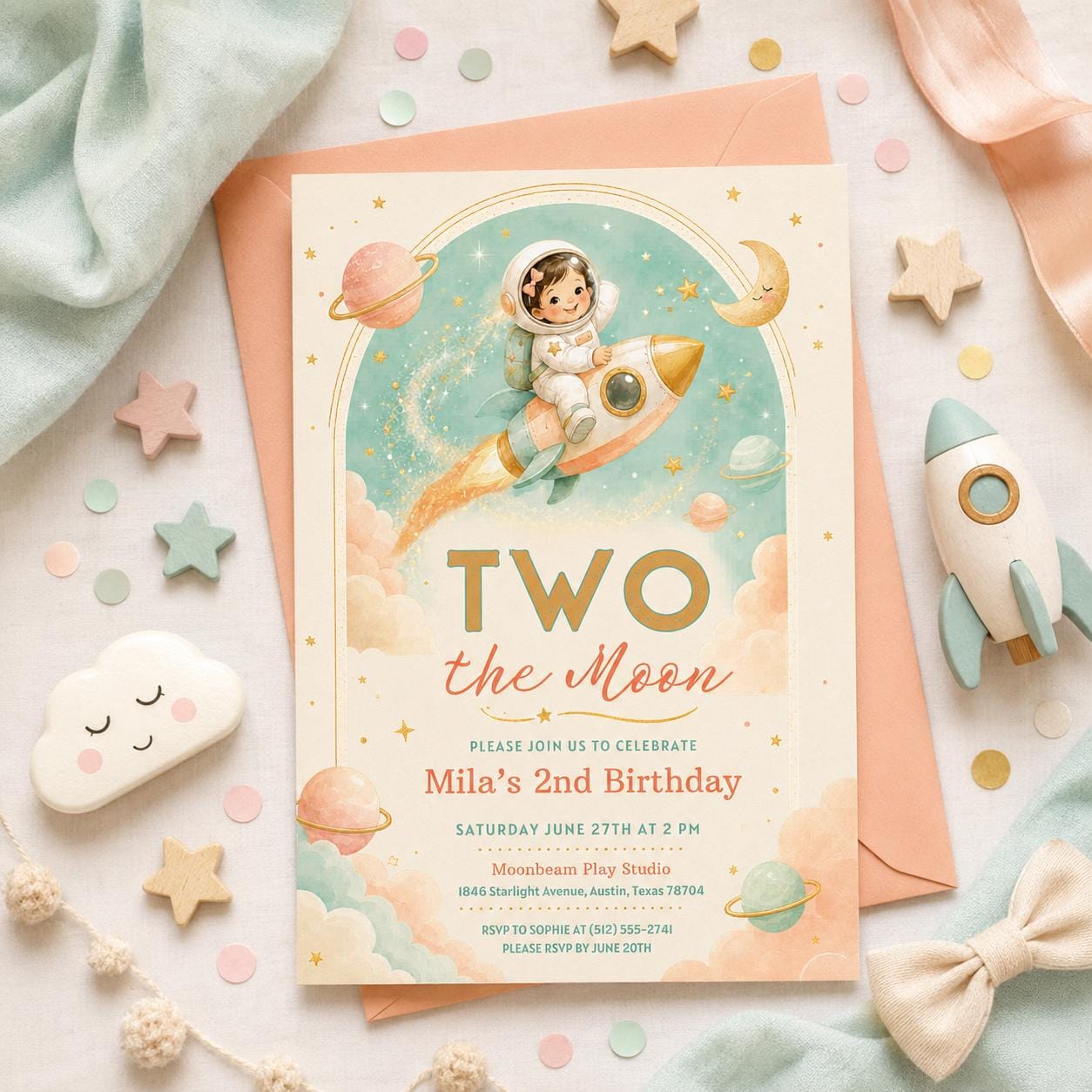 Editable Space Galaxy Birthday Invitation Canva Template, Pink Girls Kids Space Cute Fun DIY Sweet Party Invite, Printable Digital Download.