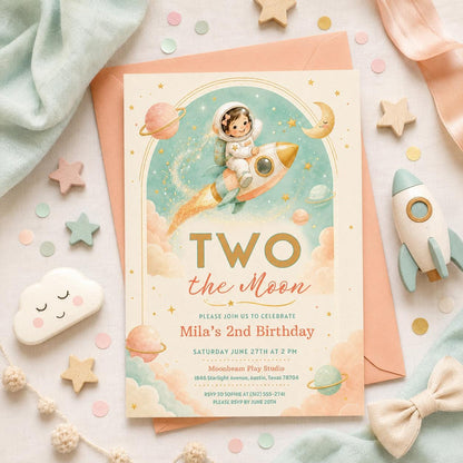 Editable Space Galaxy Birthday Invitation Canva Template, Pink Girls Kids Space Cute Fun DIY Sweet Party Invite, Printable Digital Download.