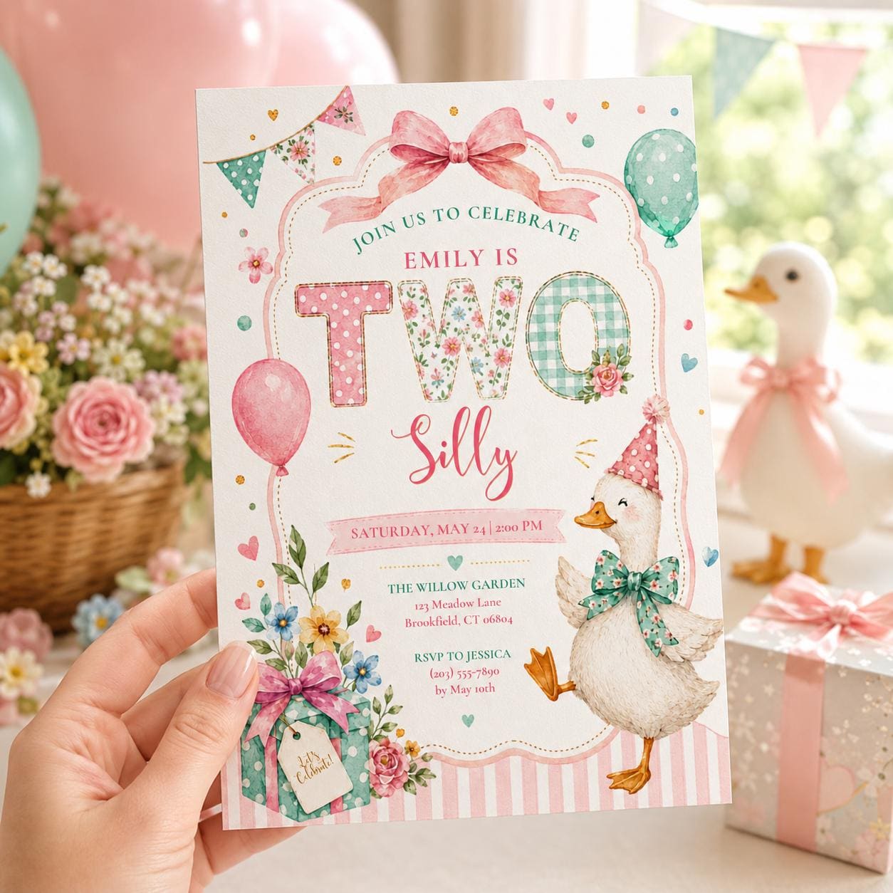 Editable Floral Birthday Invitation Canva Template, Pink Girls Kids Floral Cute Fun DIY Sweet Chic Party Invite, Printable Digital Download.