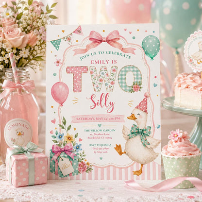 Editable Floral Birthday Invitation Canva Template, Pink Girls Kids Floral Cute Fun DIY Sweet Chic Party Invite, Printable Digital Download.