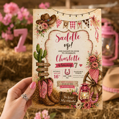 Editable Floral Birthday Invitation Canva Template, Pink Girls Floral Cute Fun DIY Sweet Chic Kids Party Invite, Printable Digital Download.